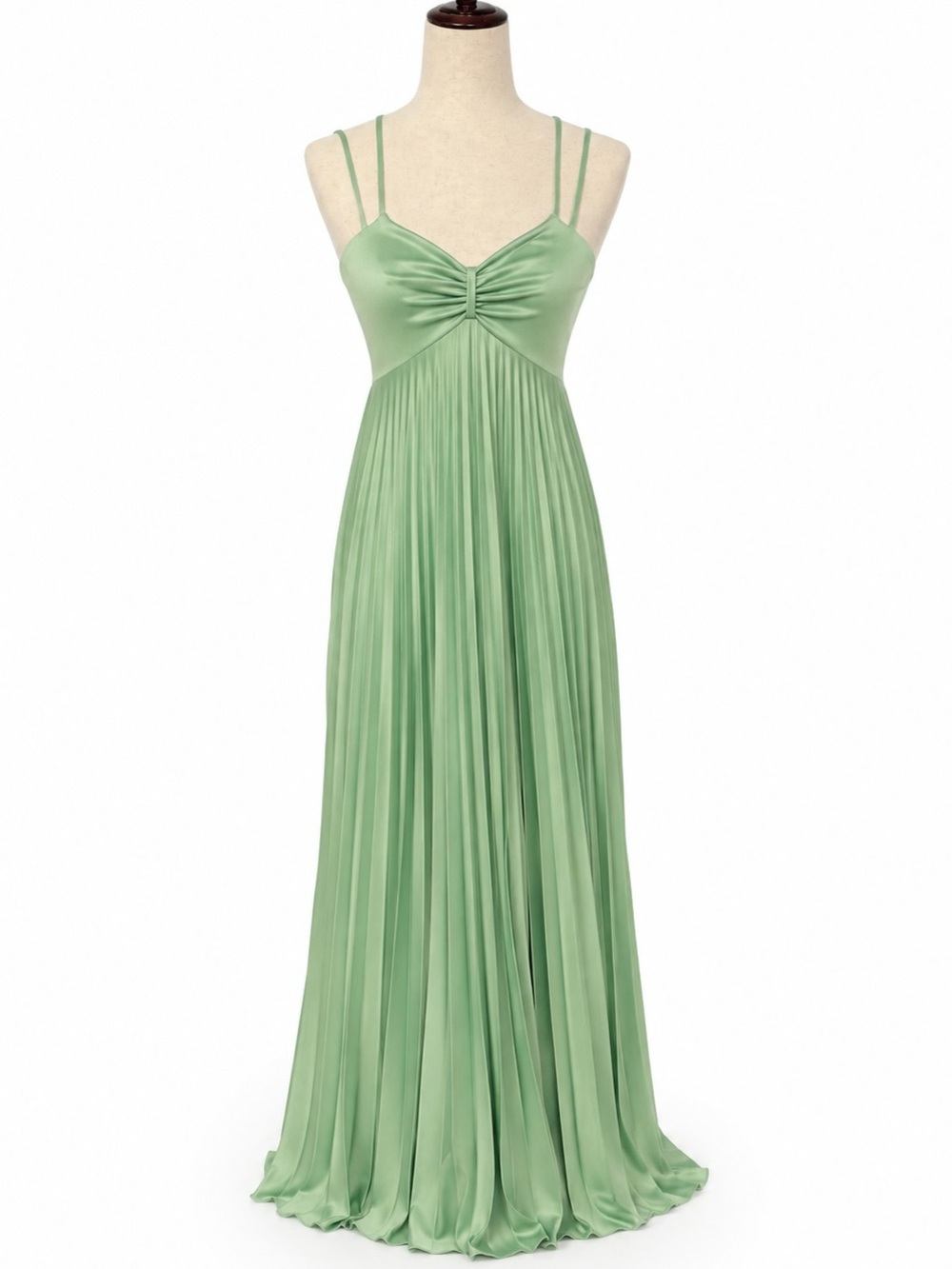 Vintage 70s lime green polyester pleated dress/gown.  Double straps- XS
